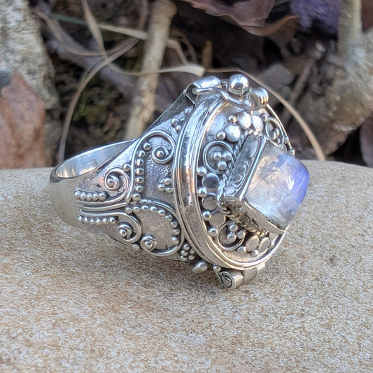 Sterling Silver Square Moonstone Poison Ring