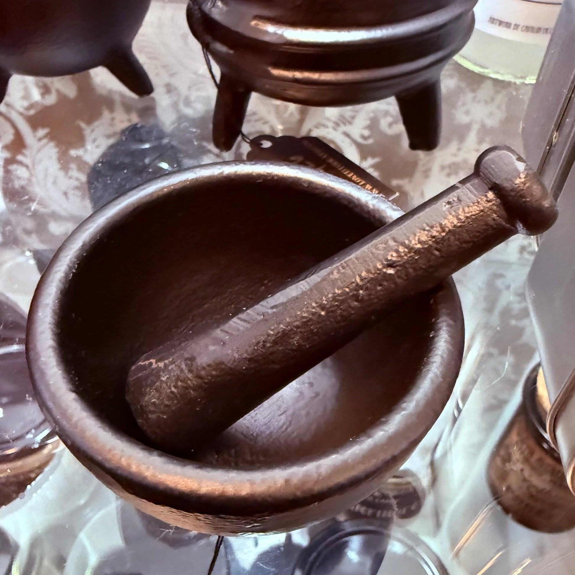 Black Cast Iron Mini Mortar 3" with Pestle - Loved To Death