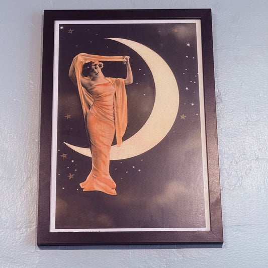 Black Framed Art Print Woman in Front of Moon 12” x 18” - Loved To Death