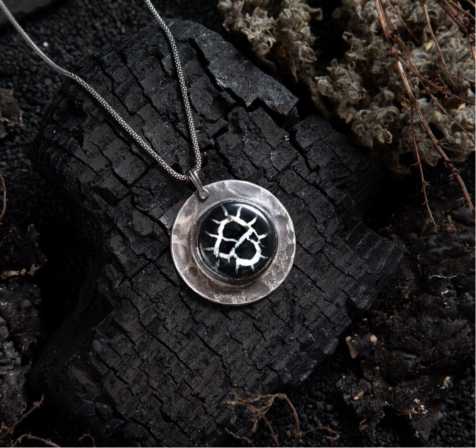 Black Septarian Full Moon Sterling Amulet Necklace - Loved To Death