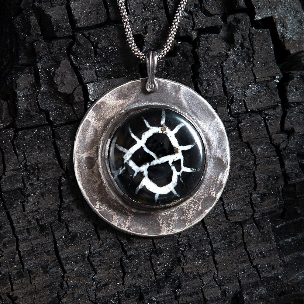 Black Septarian Full Moon Sterling Amulet Necklace - Loved To Death