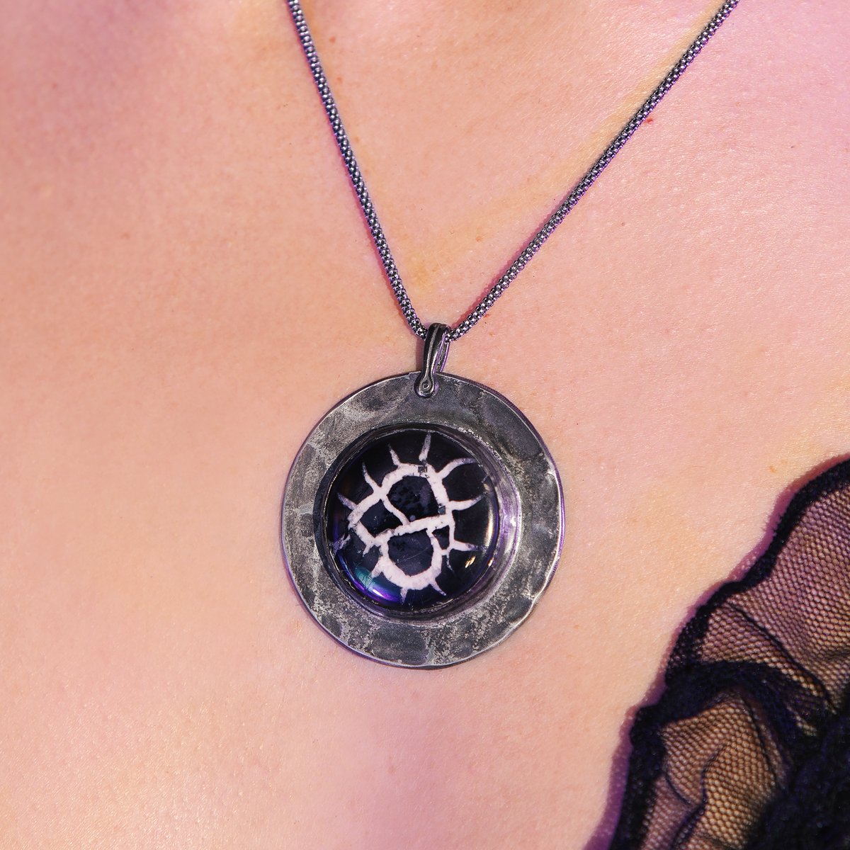 Black Septarian Full Moon Sterling Amulet Necklace - Loved To Death
