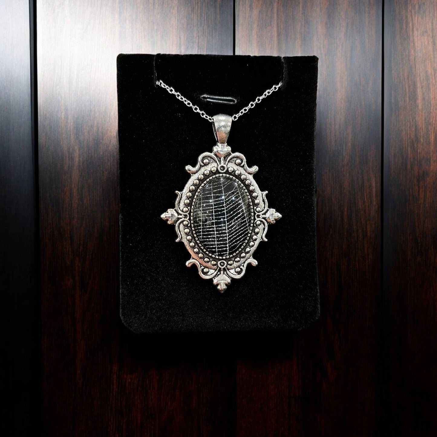 Real Spiderweb Small Silver Tone Filigree Cabochon