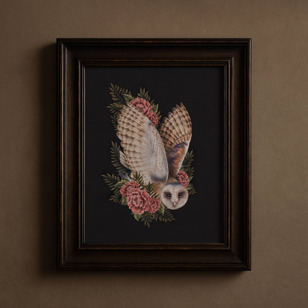 Barn Owl & Peonies Fine Art Print