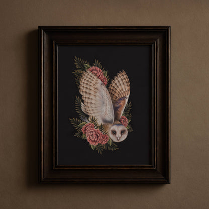 Barn Owl & Peonies Fine Art Print