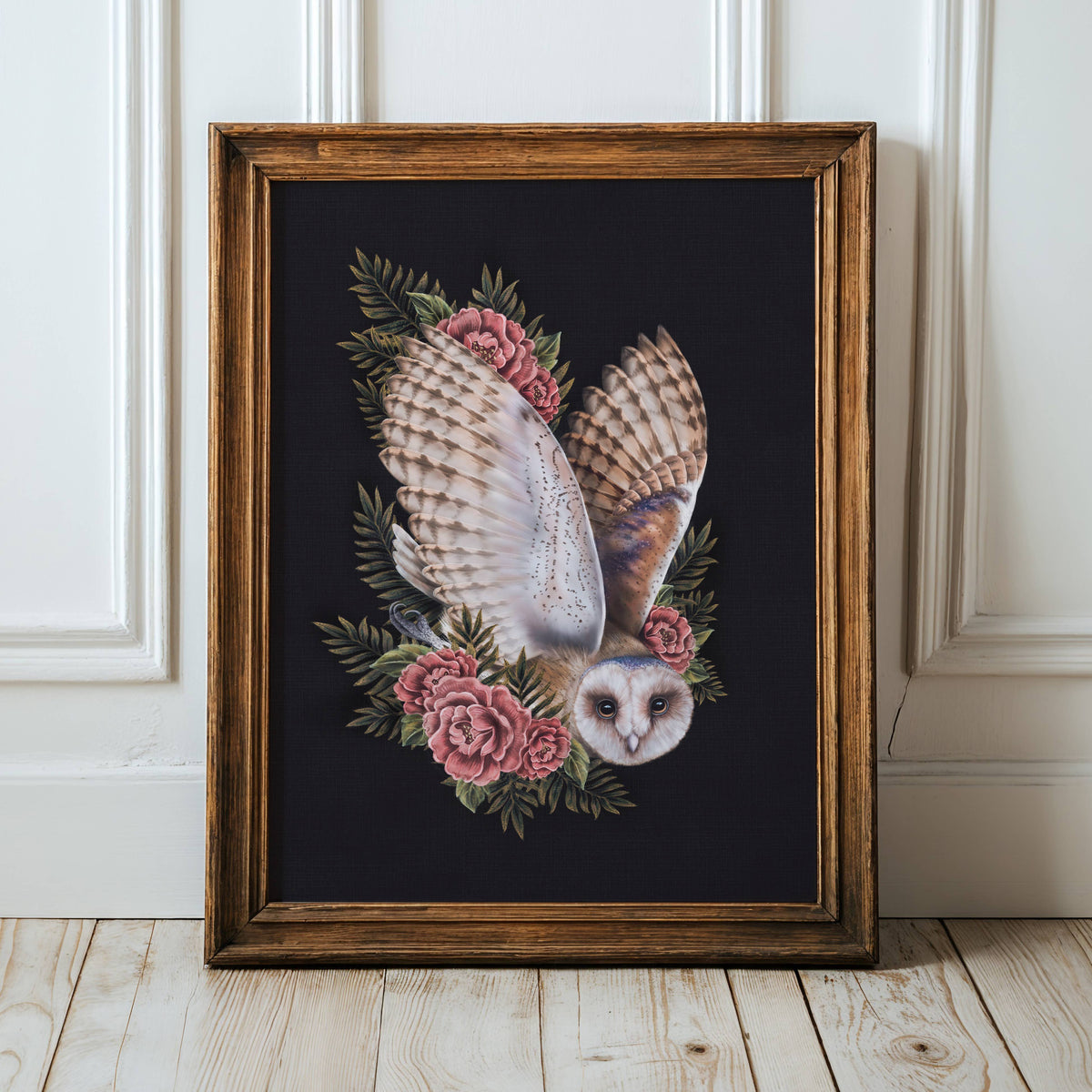 Barn Owl & Peonies Fine Art Print