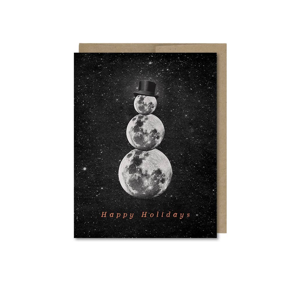 Happy Holidays Moon Snowman Card