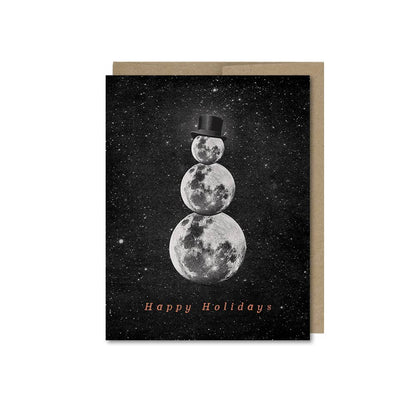 Happy Holidays Moon Snowman Card