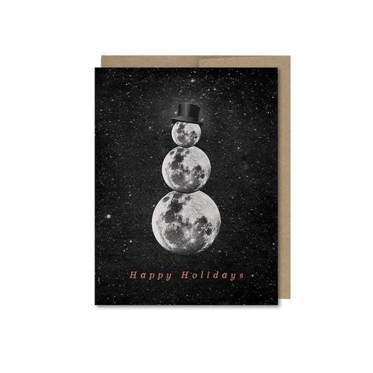 Happy Holidays Moon Snowman Card