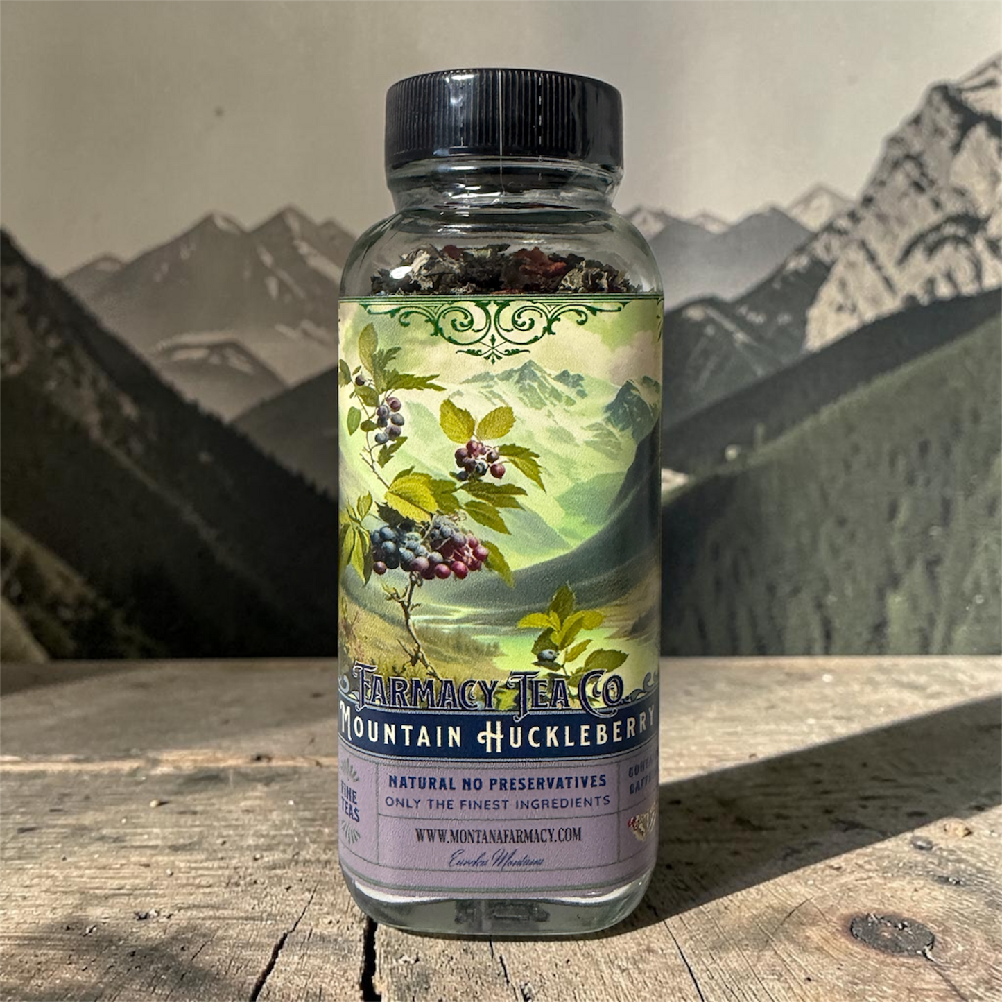Montana Mountains Vintage Huckleberry Tea in glass jar
