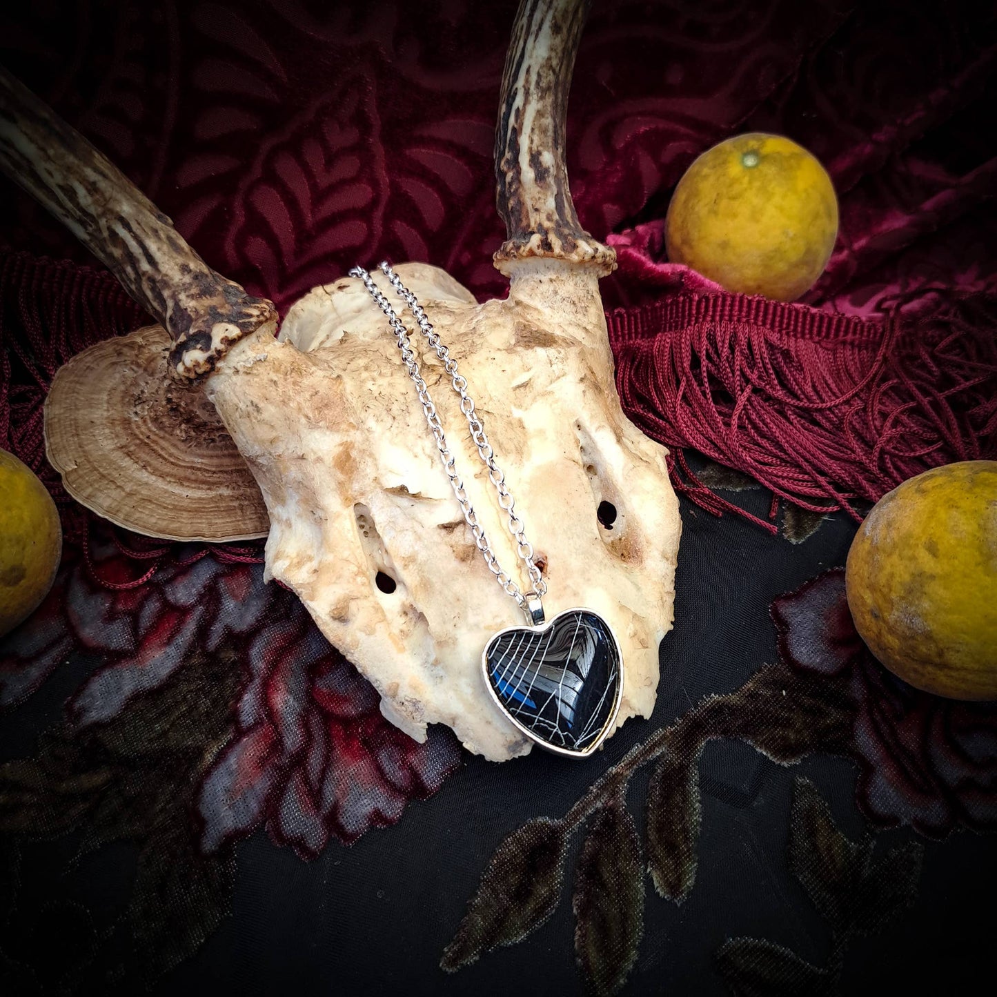 Spiderweb Heart Silvertone Necklace