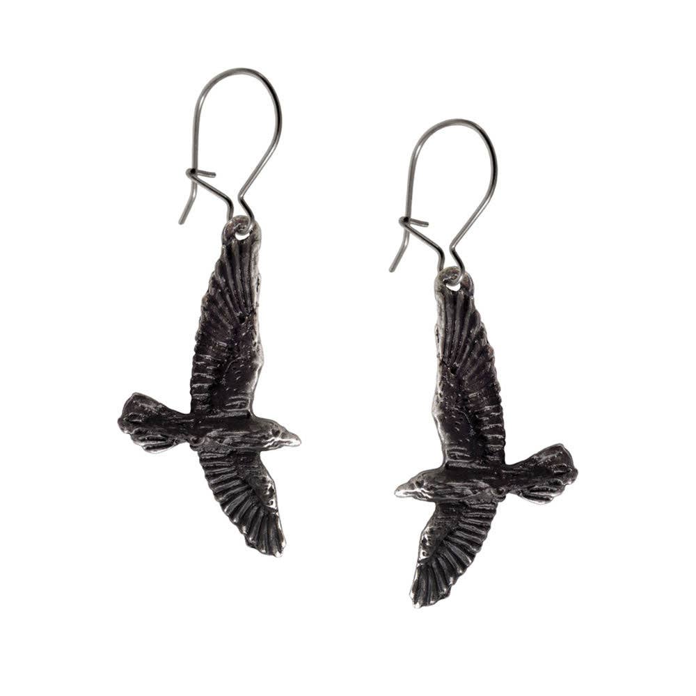 Pewter Black Raven Earrings