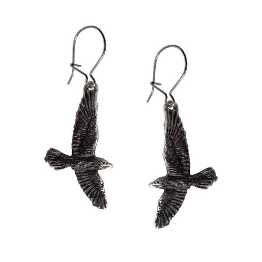 Pewter Black Raven Earrings