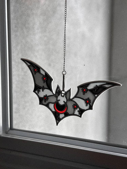 Vampire Bat Suncatcher Ornament in Black & Red