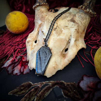 Real Spiderweb Coffin Black Necklace