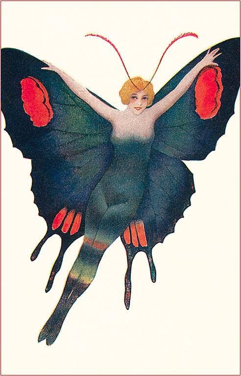 Postcard Blonde Woman as Butterfly