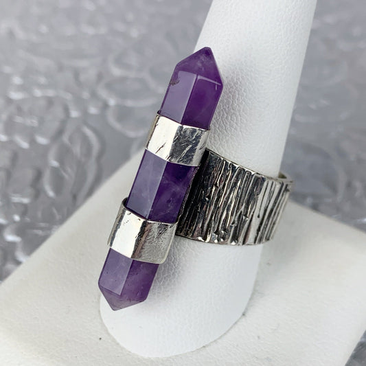 Double Terminated Amethyst Sterling Double Banded Ring - Loved To Death