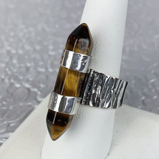 Double Terminated Tigers Eye Sterling Double Banded Ring - Loved To Death
