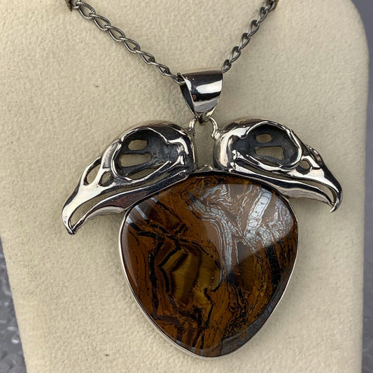 Double Vulture Skull Sterling Tigers Iron Necklace - Loved To Death