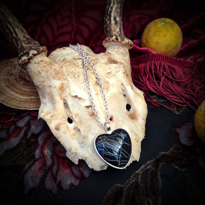 Spiderweb Heart Silvertone Necklace