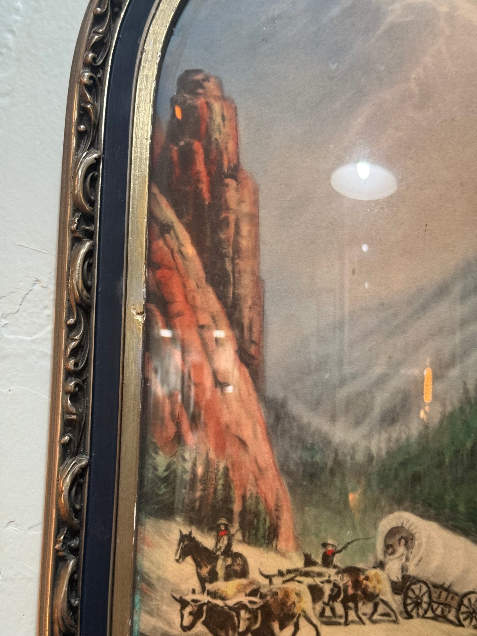 Early 1900's Bubble Glass Framed Covered Wagon Scene William A Carson - Loved To Death