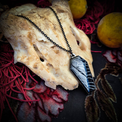 Real Spiderweb Coffin Black Necklace