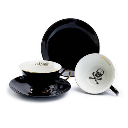 Arsenic Skull Black Gold 7oz Tea Cup and Saucer