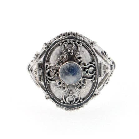 Gothic Oval Poison Ring Sterling Silver & Onyx or Moonstone - Loved To Death