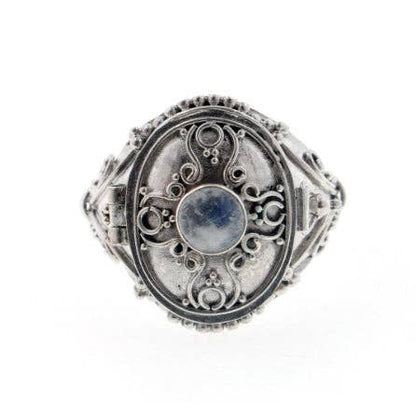 Gothic Oval Poison Ring Sterling Silver & Onyx or Moonstone - Loved To Death