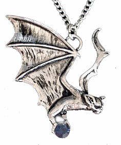 Gothic Vampire Bat Crystal & Pewter Pendant Necklace - Loved To Death