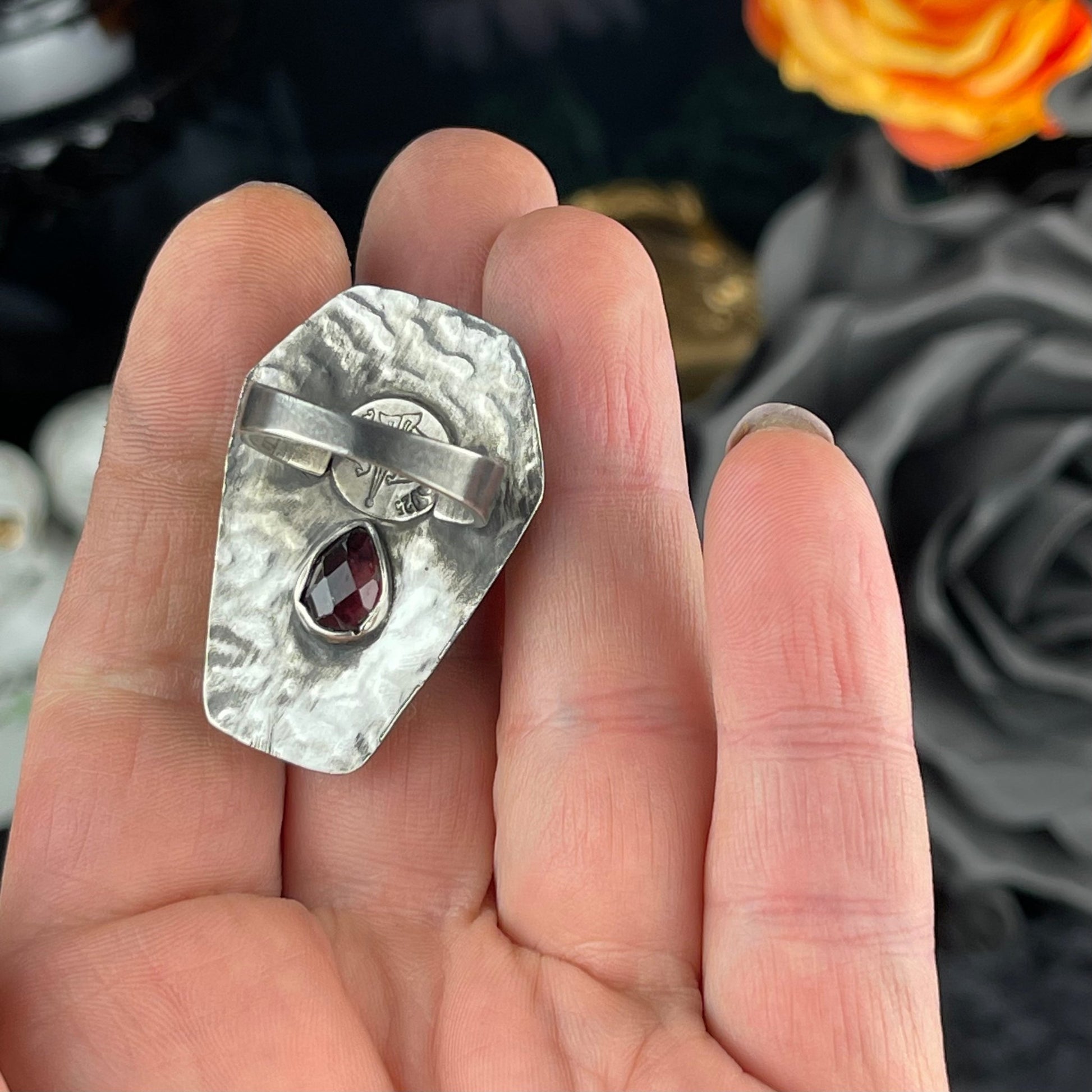 Gothic Victorian Aurora Opal Glow Coffin Flying Bats Ring - Loved To Death