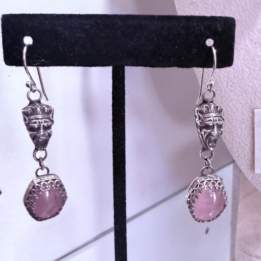 Gothic Victorian Gargoyle Rose Quartz Sterling Earrings - Loved To Death