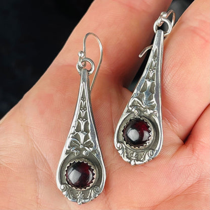 Gothic Victorian Garnet Bow Earrings - Loved To Death