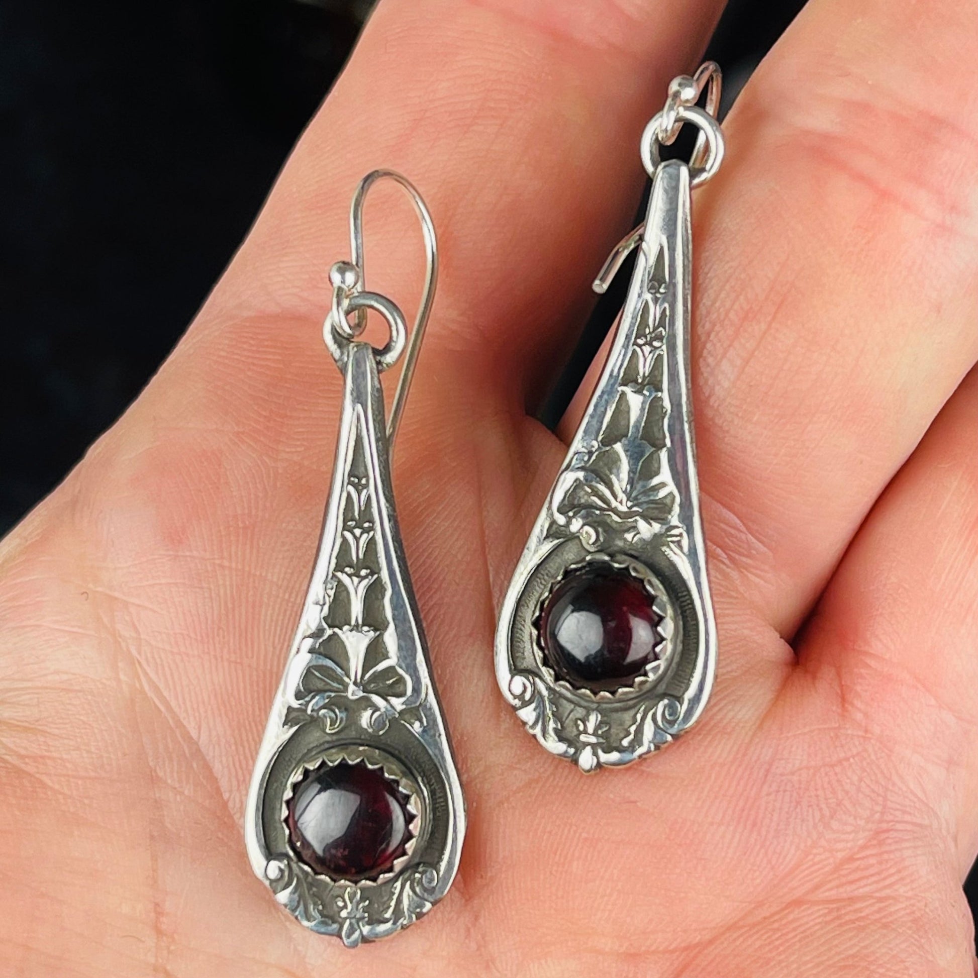 Gothic Victorian Garnet Bow Earrings - Loved To Death