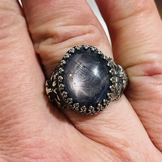 Gothic Victorian Handmade Double Lion Ring Sterling Black Sapphire - Loved To Death