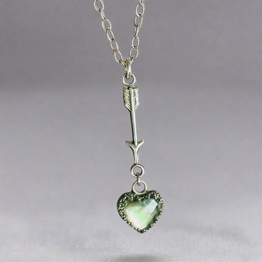 Gothic Victorian Handmade Mini Arrow MOP Crystal Heart Sterling Necklace - Loved To Death