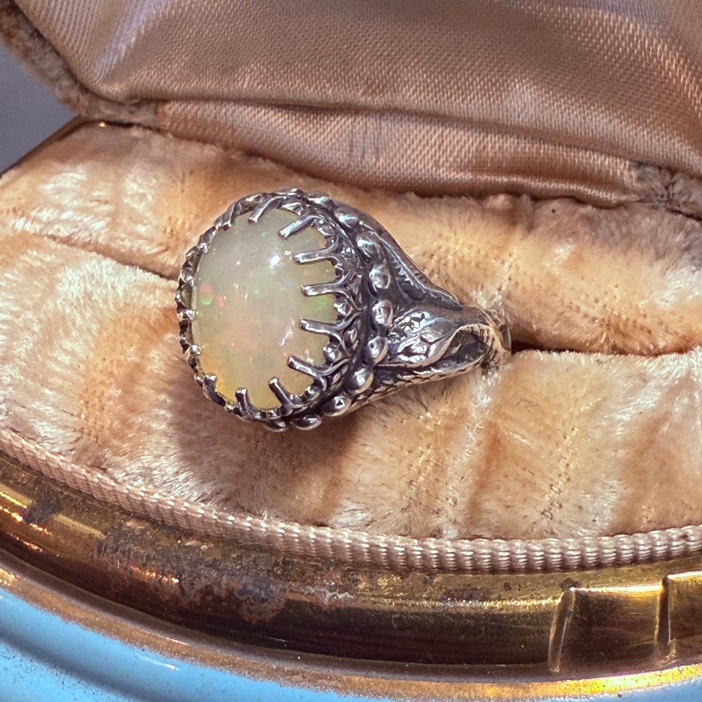 Gothic Victorian Handmade Opal Snakes Ring Sterling - Loved To Death
