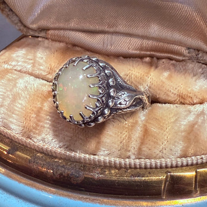Gothic Victorian Handmade Opal Snakes Ring Sterling - Loved To Death