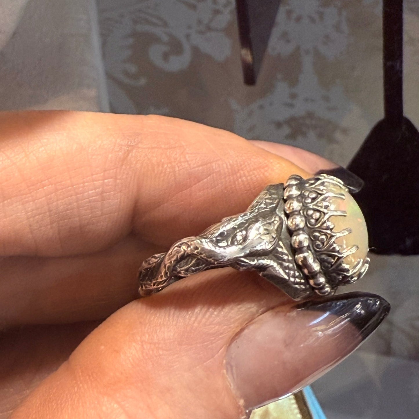 Gothic Victorian Handmade Opal Snakes Ring Sterling - Loved To Death