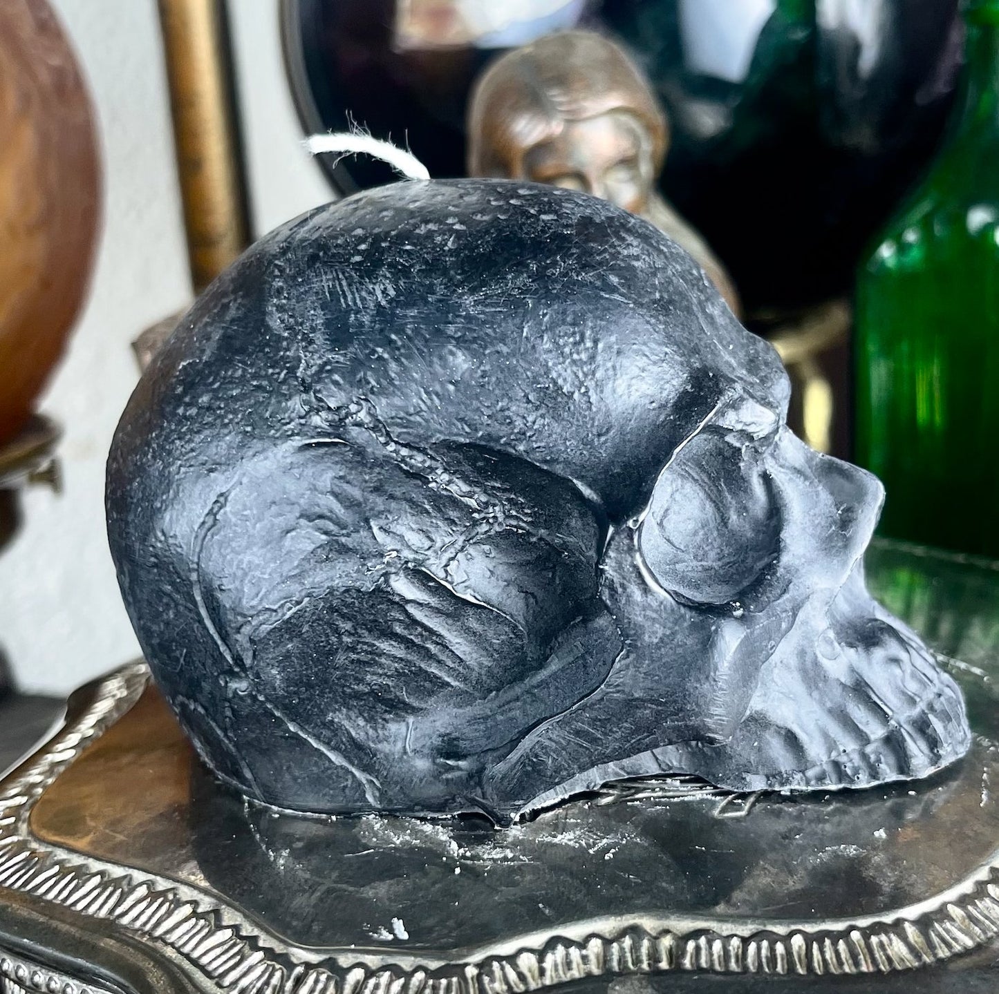 Half Skull Sculptural Black Candle - Loved To Death