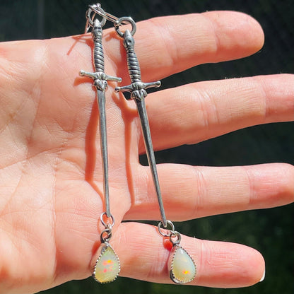 Handcrafted Sterling 1800s Earrings with Genuine Opal Drops - Loved To Death