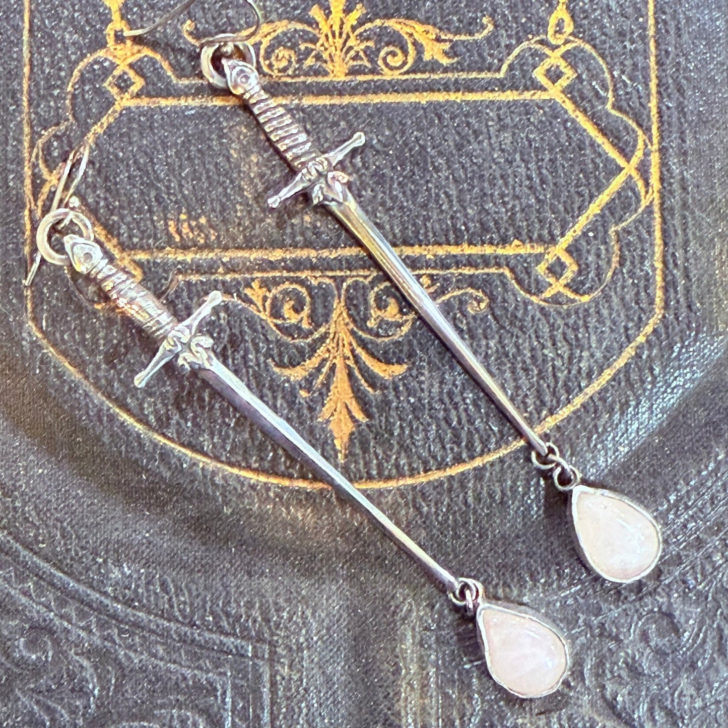 Handcrafted Sterling 1800s Sword Earrings with Garnet Blood Drop or Stone Options - Loved To Death