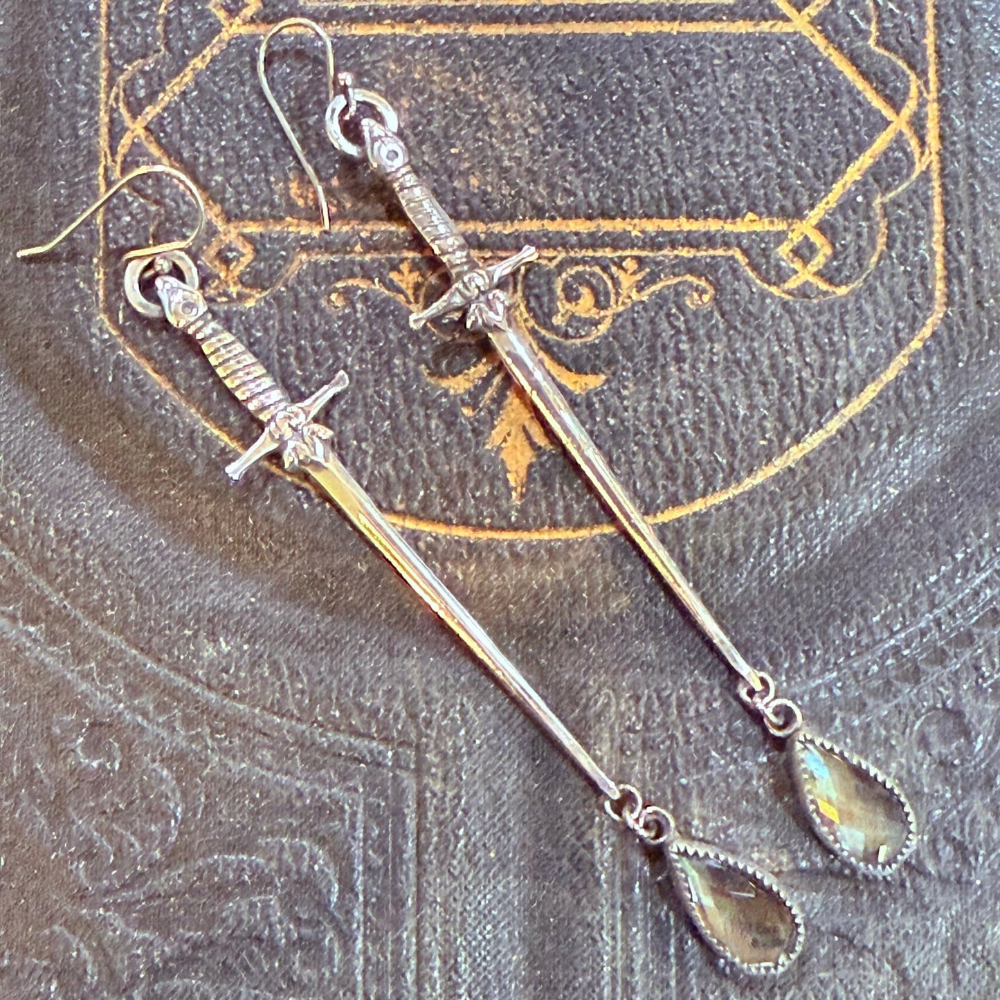 Handcrafted Sterling 1800s Sword Earrings with Garnet Blood Drop or Stone Options - Loved To Death