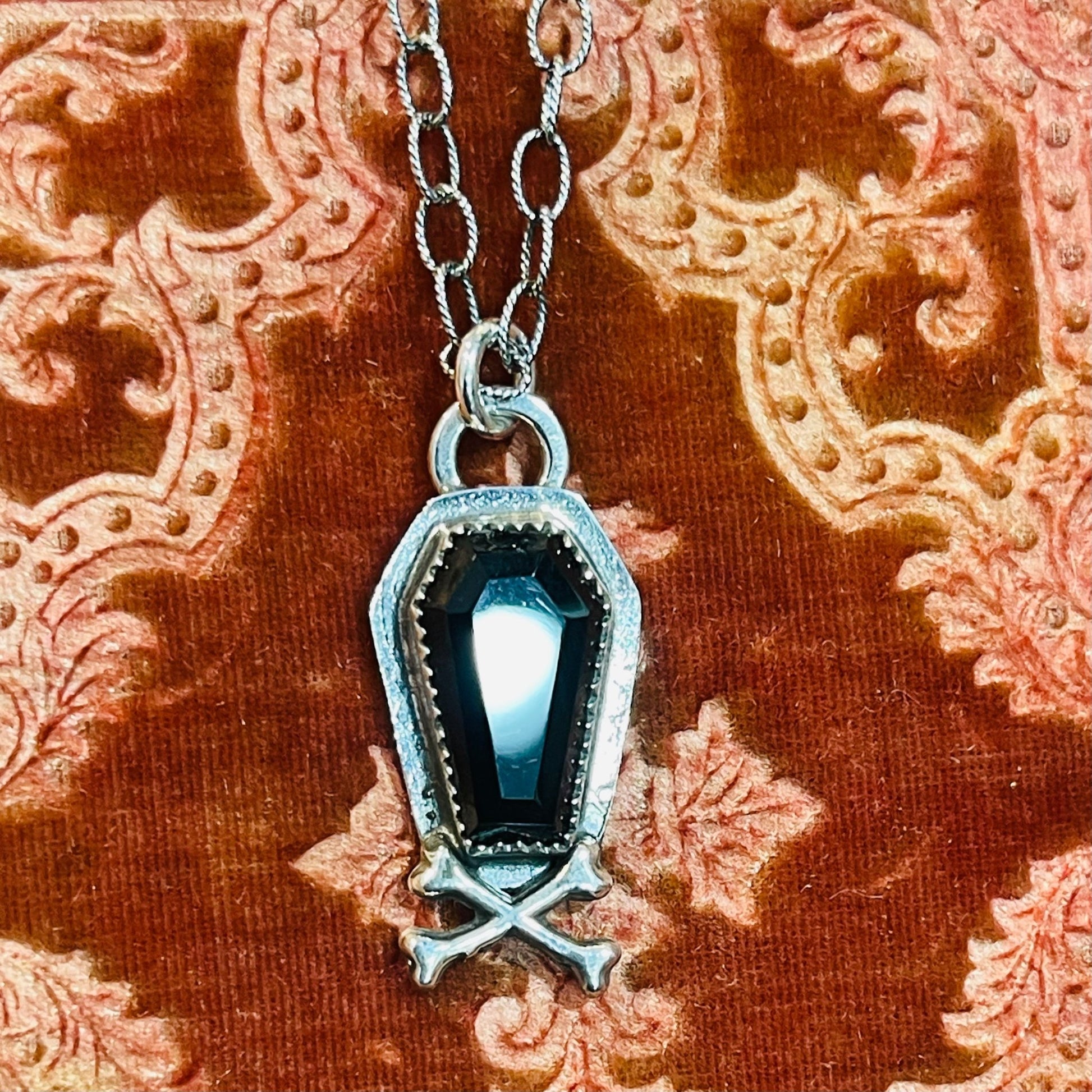 Handmade Sterling Onyx Coffin Necklace - Loved To Death