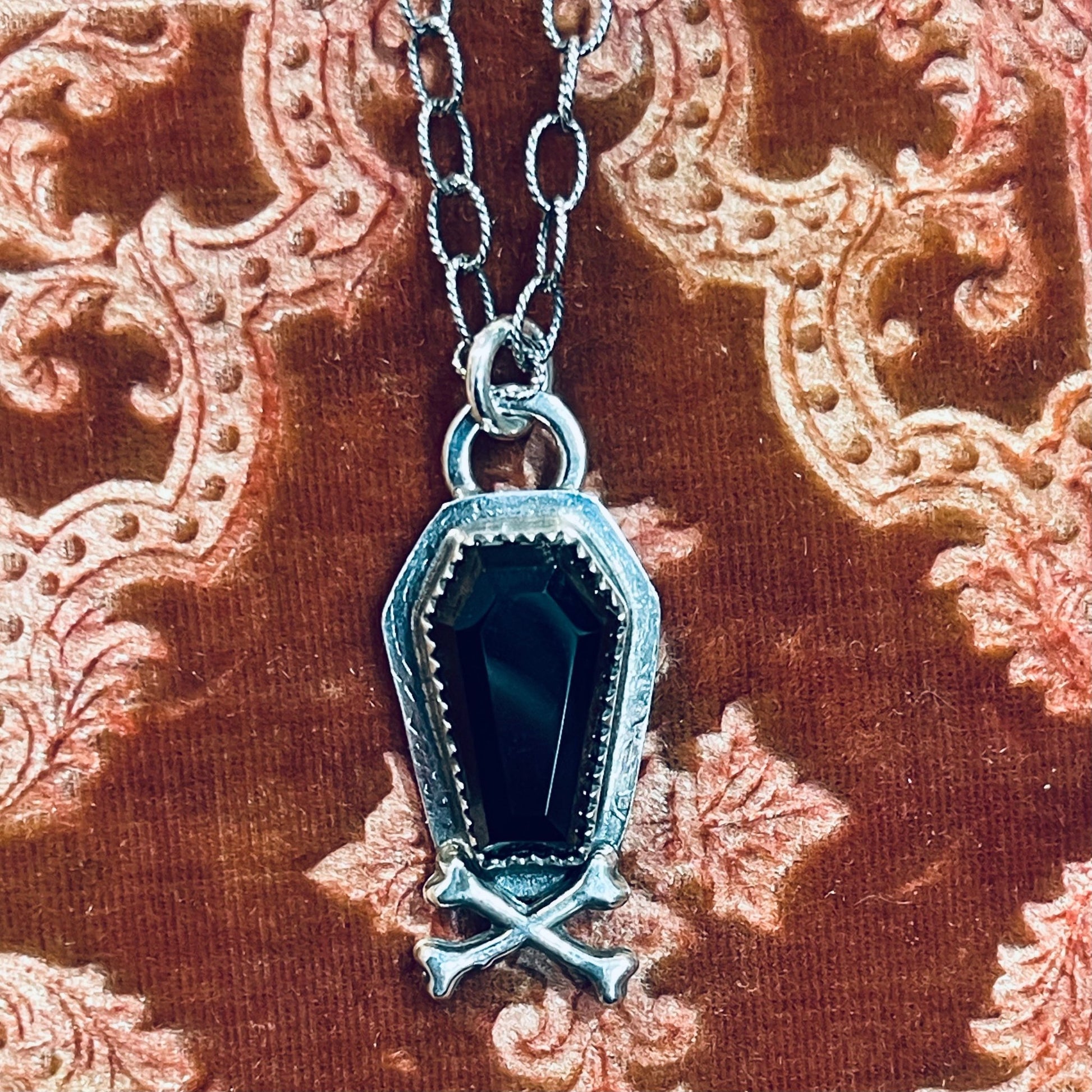 Handmade Sterling Onyx Coffin Necklace - Loved To Death