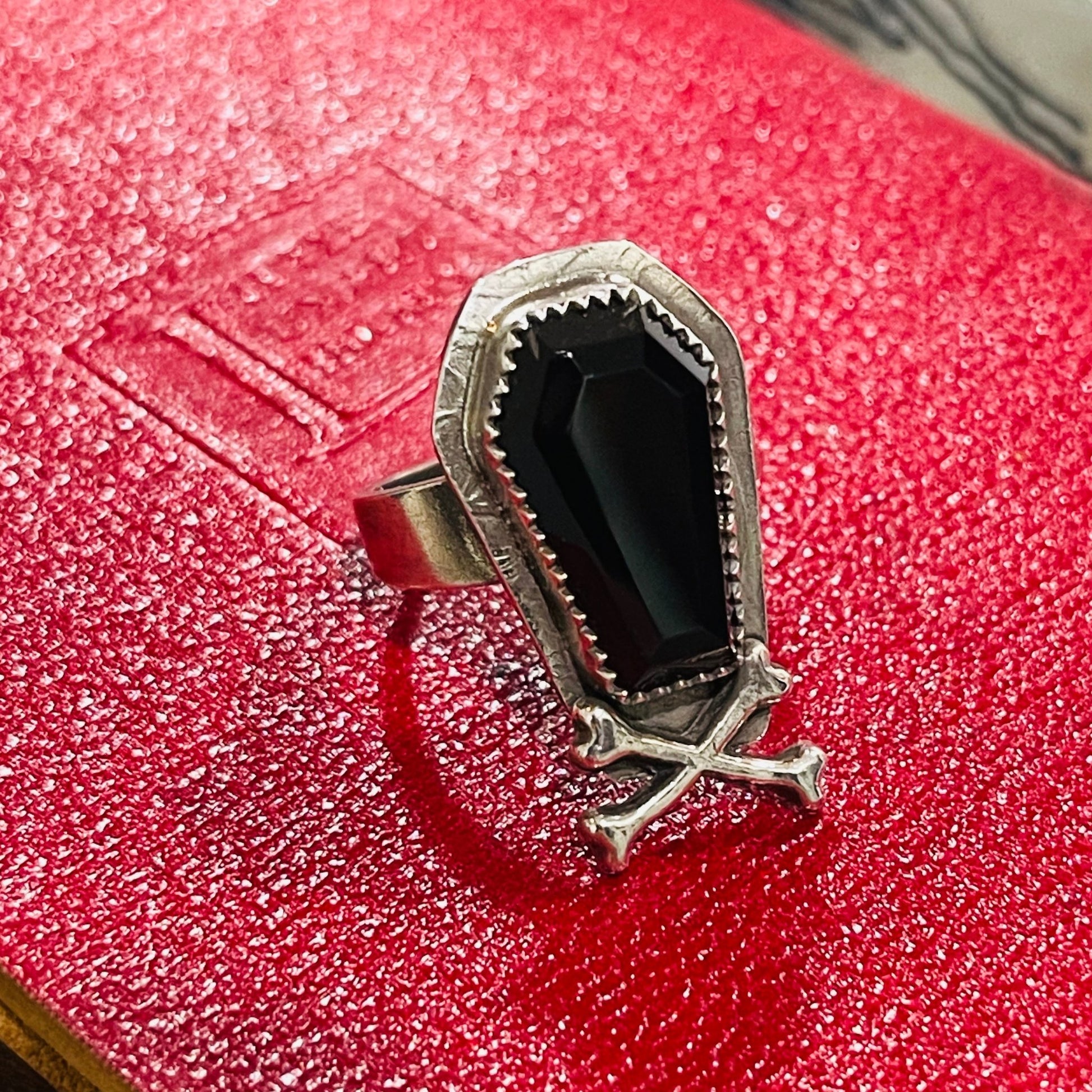 Handmade Sterling Onyx Coffin Ring - Loved To Death