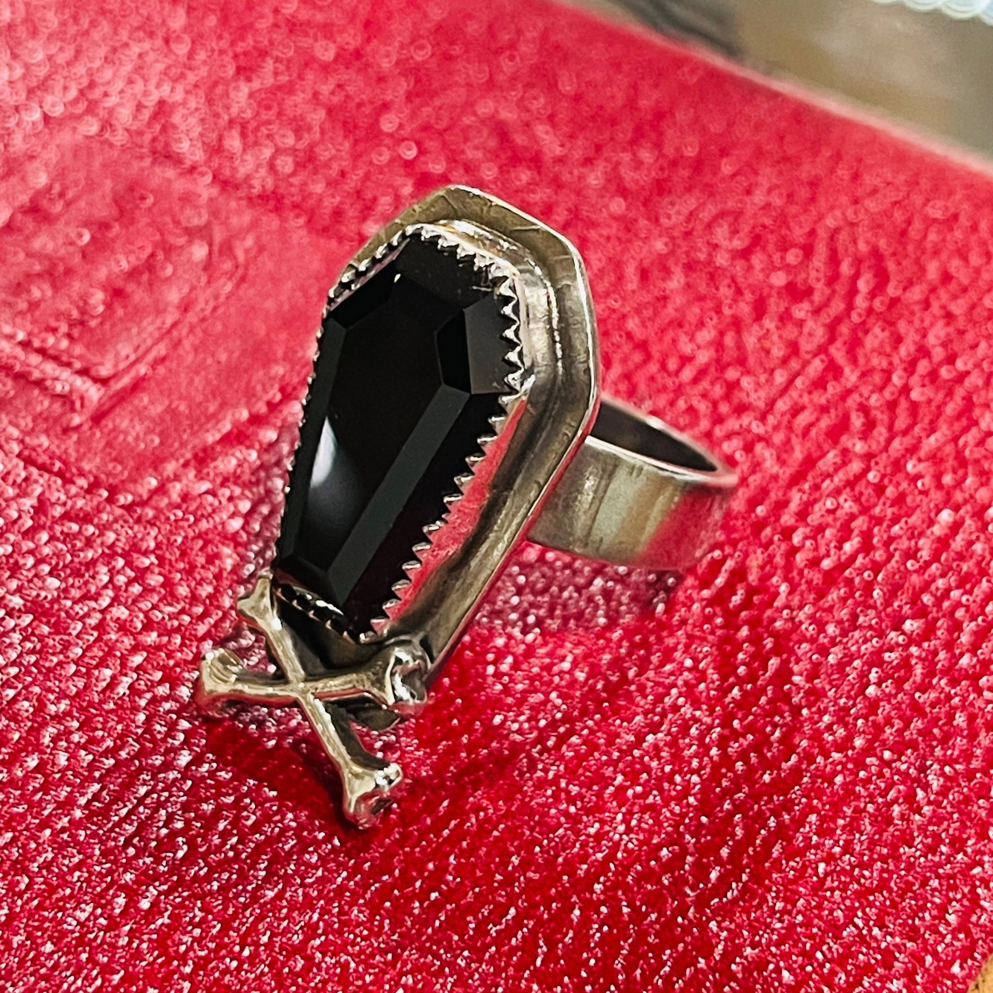 Handmade Sterling Onyx Coffin Ring - Loved To Death