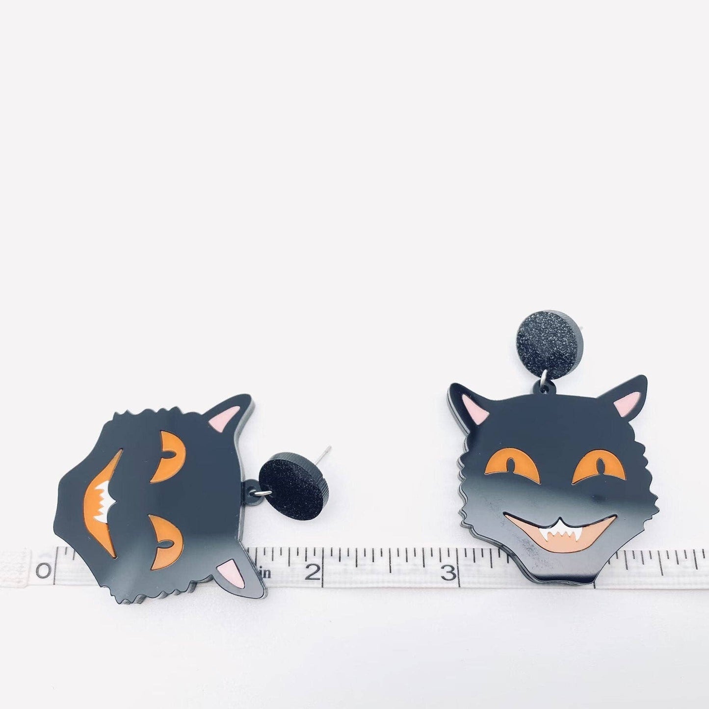 Horror Black Cat Acrylic Pendant Post Earrings - Loved To Death