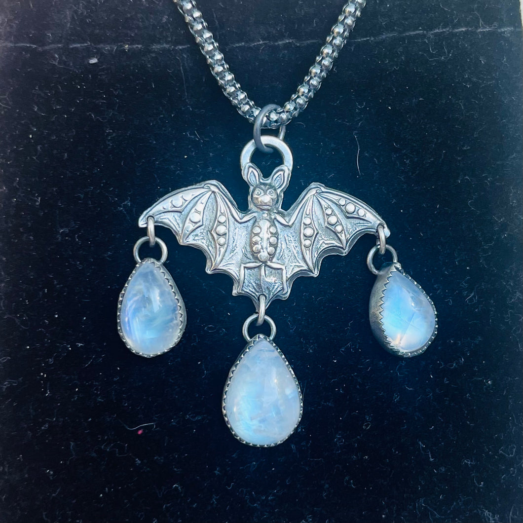 Gothic Victorian Bat Sterling Art Nouveau Necklace With Stone Options