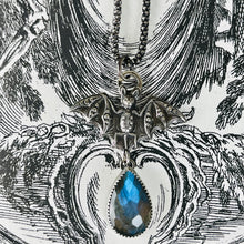 Load image into Gallery viewer, Gothic Victorian Vampire Bat Necklace w/ Labradorite Art Nouveau Sterling
